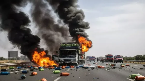 انفجار شاحنة محملة بقنينات الغاز بالطريق السيار حد السوالم – البيضاء