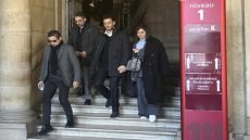 Moroccan singer Saad Lamjarred, second right, leaves the court house Monday, Feb. 20, 2023 in Paris. The 37-year-old Lamjarred, who is famous on the Arab pop music scene, allegedly raped a French woman at a luxury hotel on the Champs-Elysees in October 2016 while he was under the influence of alcohol and cocaine. (AP Photo/Sylvie Corbet)
