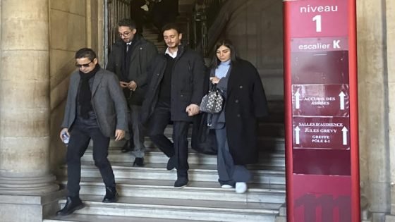 Moroccan singer Saad Lamjarred, second right, leaves the court house Monday, Feb. 20, 2023 in Paris. The 37-year-old Lamjarred, who is famous on the Arab pop music scene, allegedly raped a French woman at a luxury hotel on the Champs-Elysees in October 2016 while he was under the influence of alcohol and cocaine. (AP Photo/Sylvie Corbet)