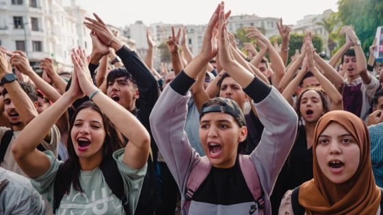 People protest against corruption and calling for healthcare and education reform, in Casablanca, Morocco, Thursday, Oct. 2, 2025. (AP Photo)